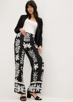 bonprix bonprix Pantalón estampado de viscosa fluida Negro-blanco New