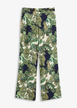 bonprix bonprix Pantalón estampado de viscosa fluida azul marino-blanco-verde claro Sale