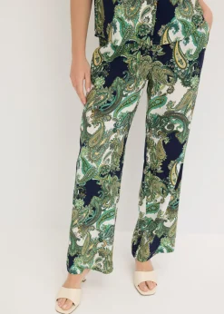 bonprix bonprix Pantalón estampado de viscosa fluida azul marino-blanco-verde claro Sale