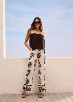 bonprix bonprix Pantalón estampado de viscosa fluida Blanco-negro Online