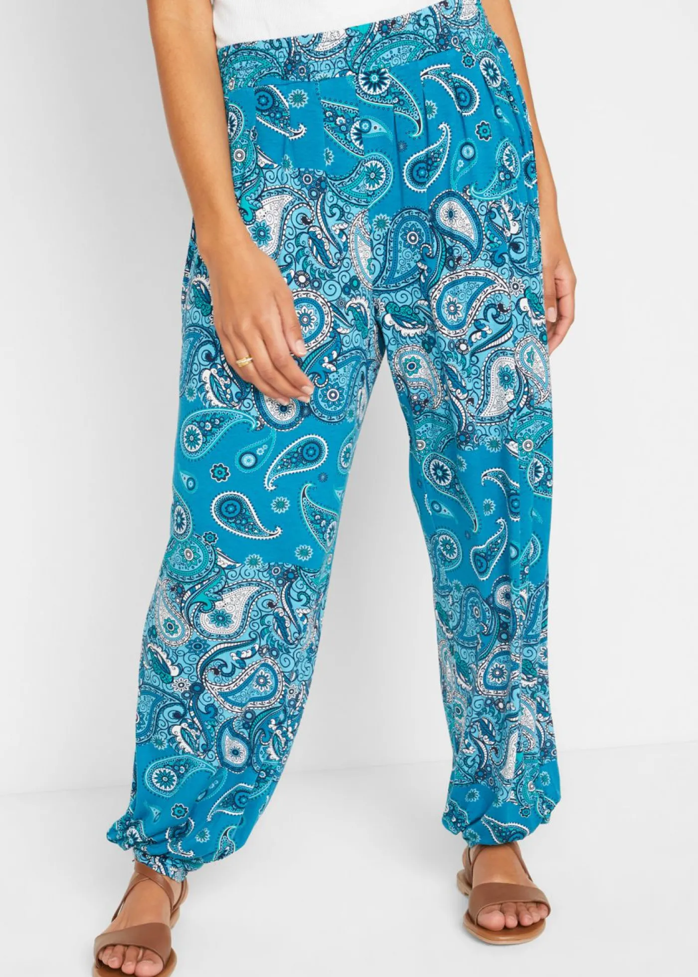 bonprix bonprix Pantalón harem de punto de mezcla de viscosa fluida turquesa Outlet