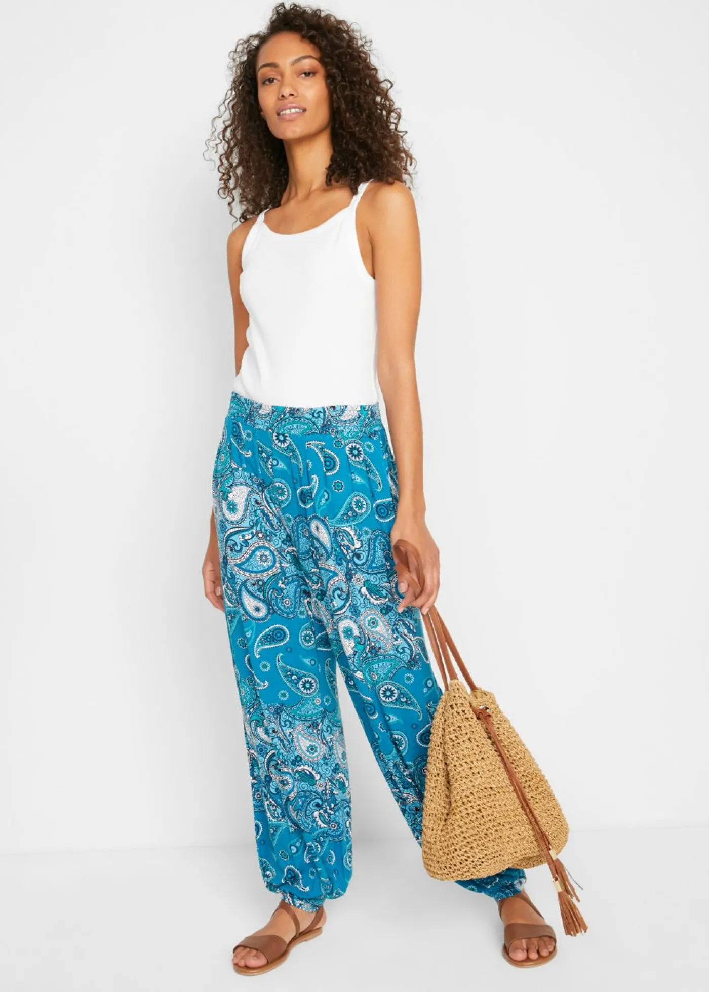 bonprix bonprix Pantalón harem de punto de mezcla de viscosa fluida turquesa Outlet