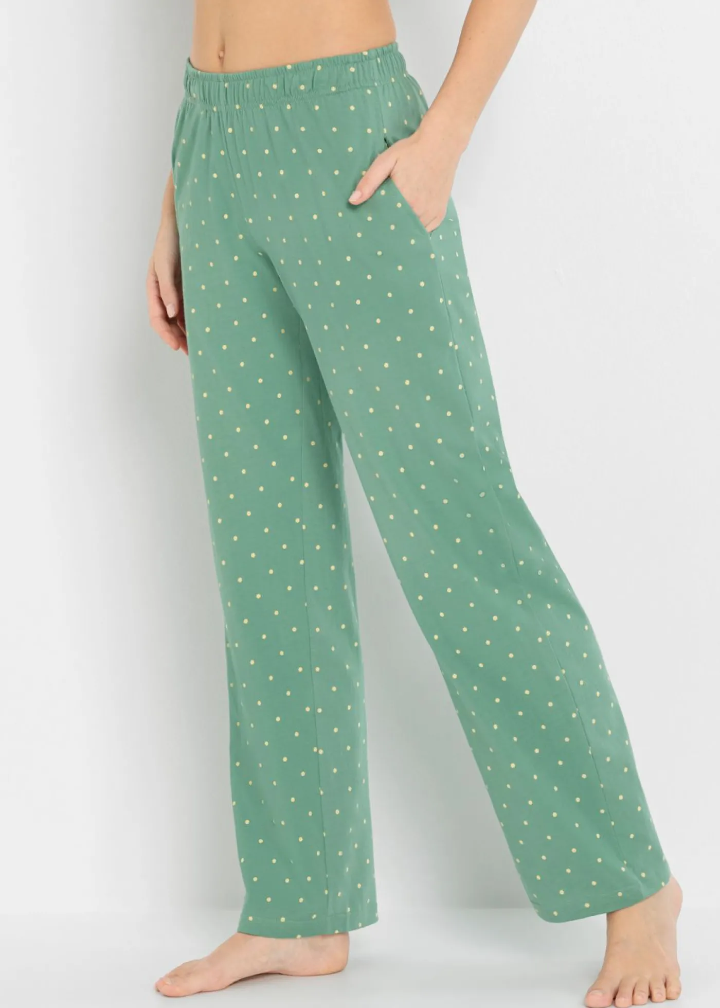 bonprix bonprix Pantalón largo de pijama de algodón puro (2 unidades) salvia ahumado+negro topos Best
