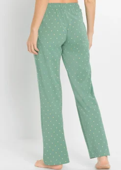 bonprix bonprix Pantalón largo de pijama de algodón puro (2 unidades) salvia ahumado+negro topos Best