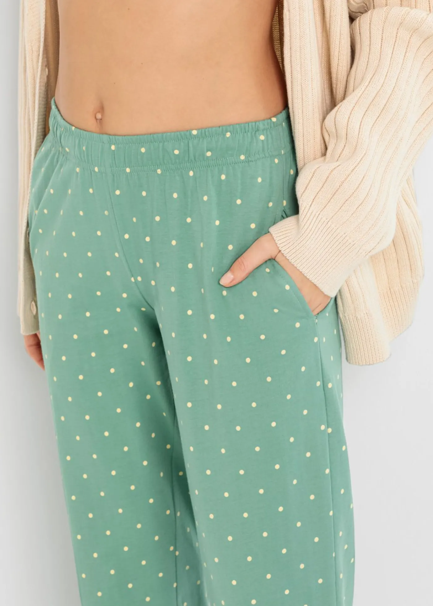 bonprix bonprix Pantalón largo de pijama de algodón puro (2 unidades) salvia ahumado+negro topos Best