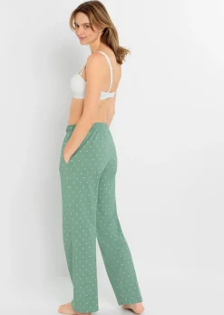 bonprix bonprix Pantalón largo de pijama de algodón puro (2 unidades) salvia ahumado+negro topos Best