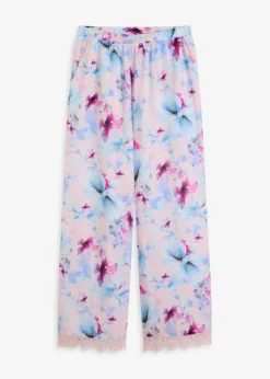 bonprix bonprix Pantalón largo de pijama de satén brillante rosa claro con flores New