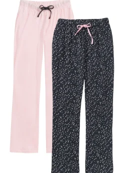 bonprix bonprix Pantalón largo de pijama de algodón orgánico puro (2 unidades) Azul grisáceo con lunares/rosa empolvado Sale