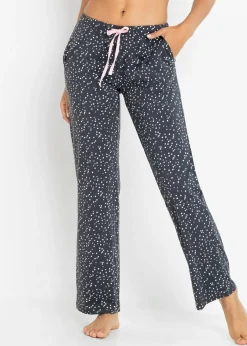 bonprix bonprix Pantalón largo de pijama de algodón orgánico puro (2 unidades) Azul grisáceo con lunares/rosa empolvado Sale