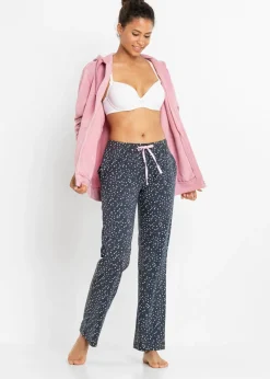 bonprix bonprix Pantalón largo de pijama de algodón orgánico puro (2 unidades) Azul grisáceo con lunares/rosa empolvado Sale