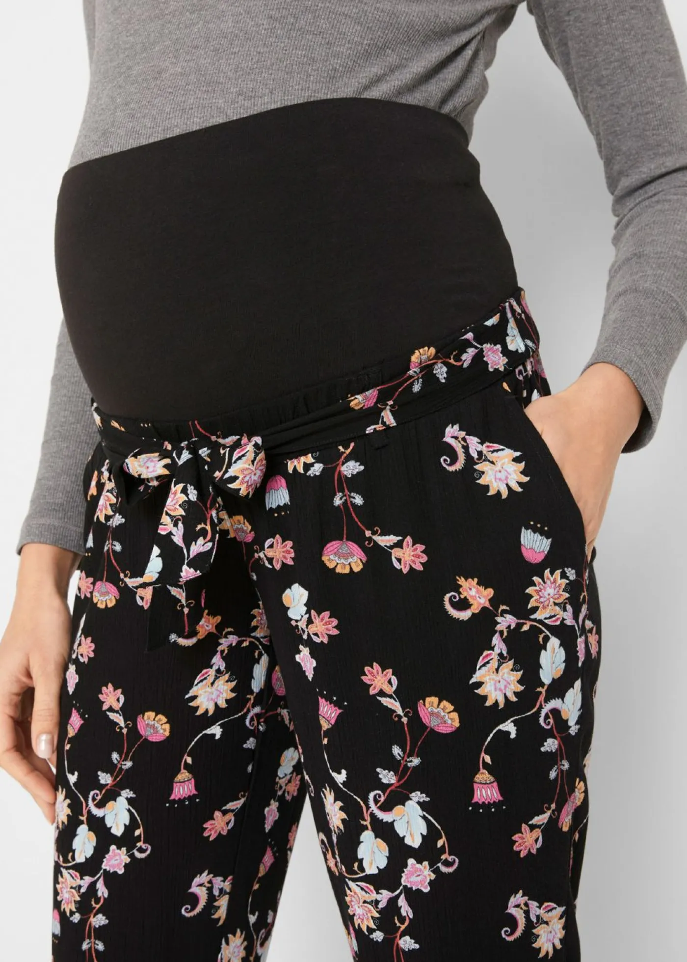 bonprix bpc bonprix collection Pantalón ligero premamá de viscosa con corte holgado Negro estampado Sale