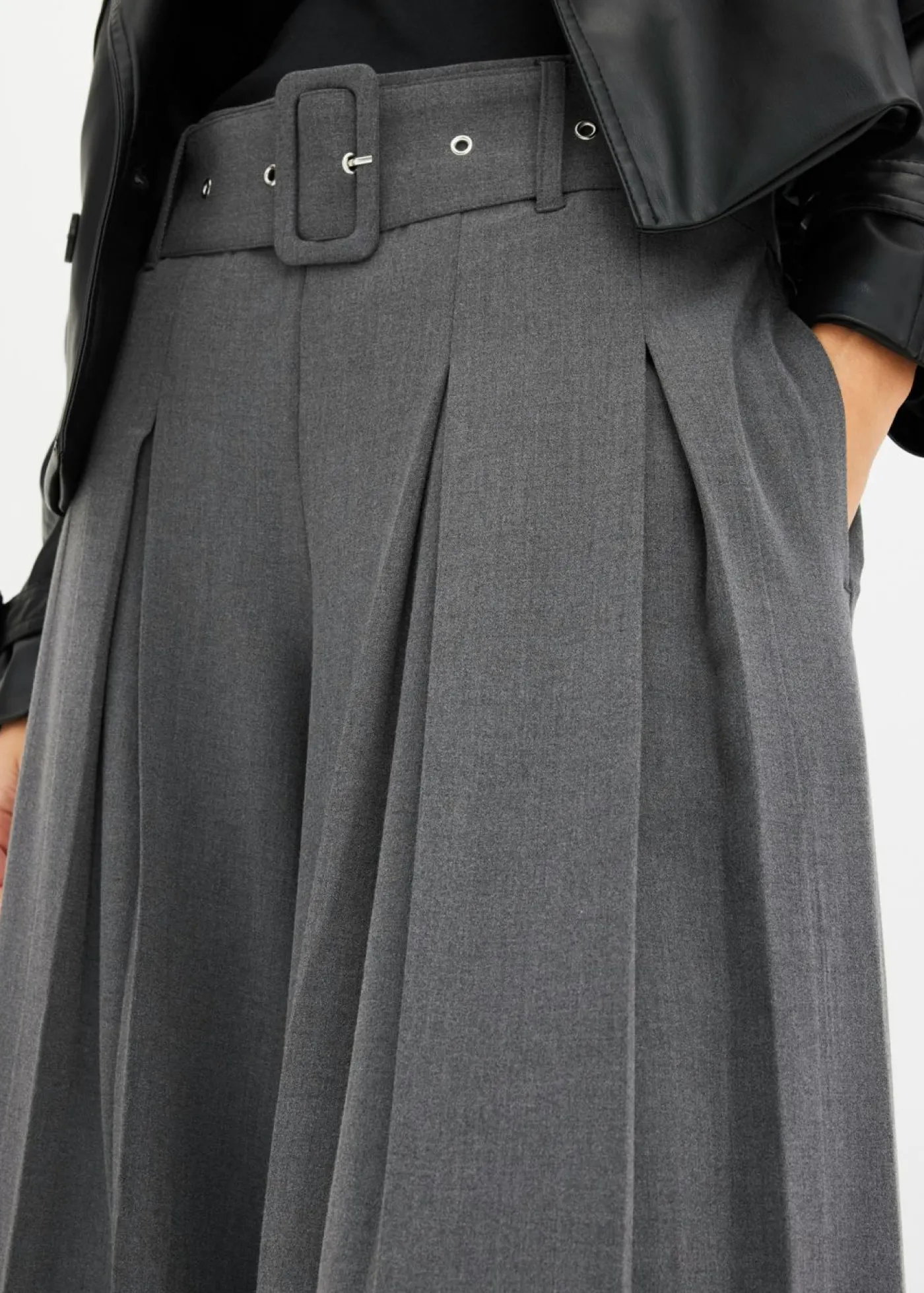 bonprix bonprix Pantalón Marlene ancho con mezcla de viscosa fluida Antracita jaspeado