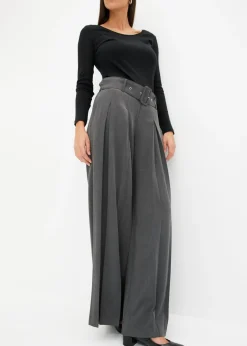 bonprix bonprix Pantalón Marlene ancho con mezcla de viscosa fluida Antracita jaspeado