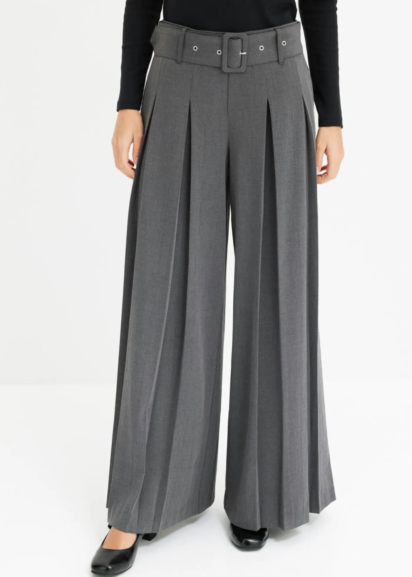 bonprix bonprix Pantalón Marlene ancho con mezcla de viscosa fluida Antracita jaspeado Outlet