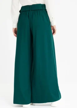 bonprix bonprix Pantalón Marlene ancho con mezcla de viscosa fluida Verde intenso New