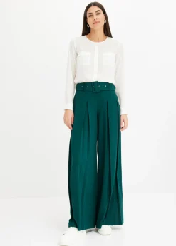 bonprix bonprix Pantalón Marlene ancho con mezcla de viscosa fluida Verde intenso New