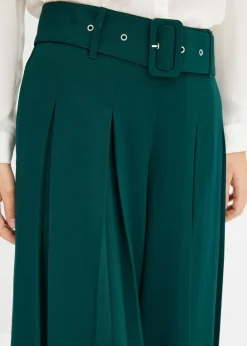 bonprix bonprix Pantalón Marlene ancho con mezcla de viscosa fluida Verde intenso New