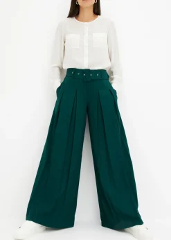 bonprix bonprix Pantalón Marlene ancho con mezcla de viscosa fluida Verde intenso New