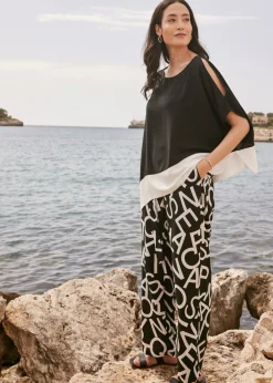bonprix bonprix Pantalón Marlene con cinturón Verde pimiento/gris guijarro con estampado de gráfico Sale