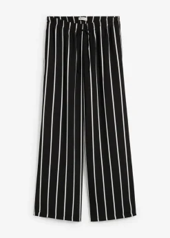 bonprix bonprix Pantalón Marlene con cintura elástica negro-blanco lana con rayas