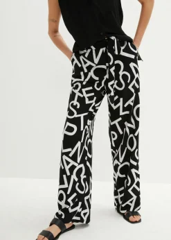 bonprix bonprix Pantalón Marlene con cinturón Negro-blanco Online
