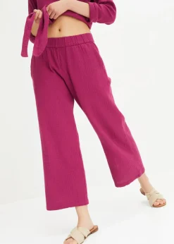 bonprix bonprix Pantalón Marlene de muselina de algodón Violeta New