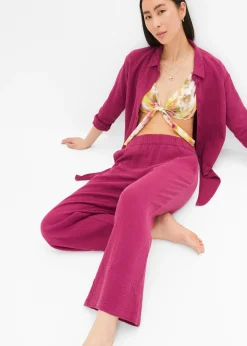 bonprix bonprix Pantalón Marlene de muselina de algodón Violeta New