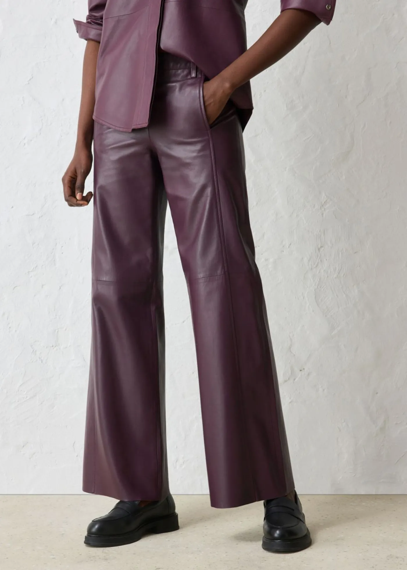 bonprix bonprix Pantalón Marlene de napa de cordero rojo burdeos Discount