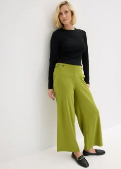 bonprix bonprix Pantalón Marlene de Punto di Roma con cinta de satén musgo New