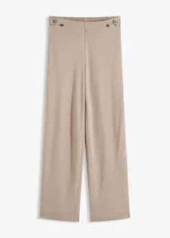 bonprix bonprix Pantalón Marlene de Punto di Roma con cinta de satén Marrón grisáceo Outlet