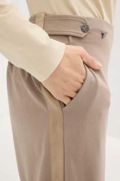 bonprix bonprix Pantalón Marlene de Punto di Roma con cinta de satén Marrón grisáceo Outlet