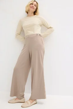 bonprix bonprix Pantalón Marlene de Punto di Roma con cinta de satén Marrón grisáceo Outlet