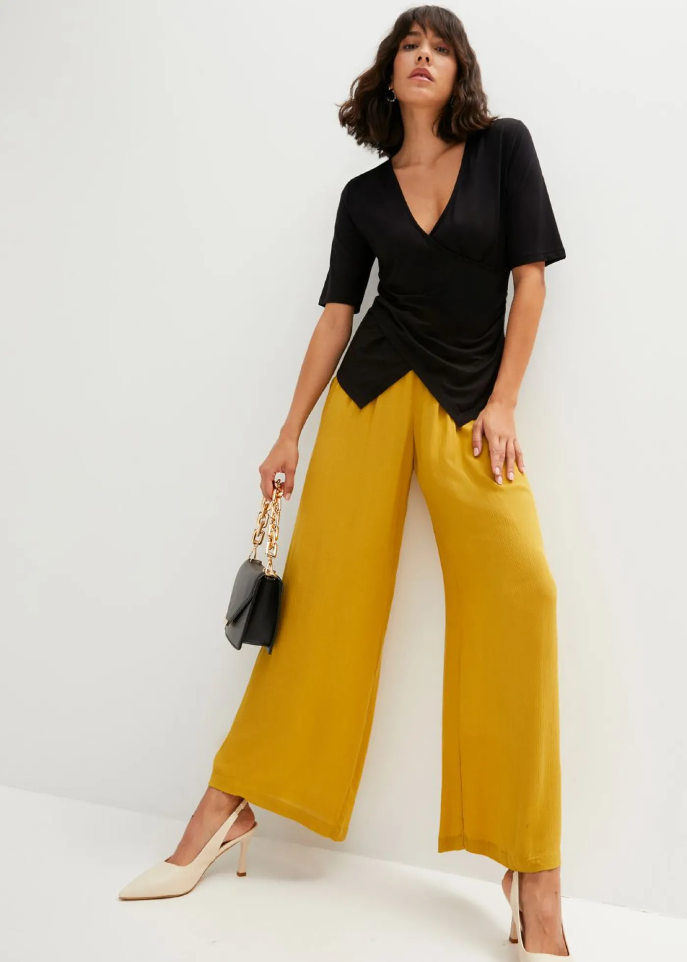 bonprix bonprix Pantalón Marlene de viscosa fluida Amarillo Outlet