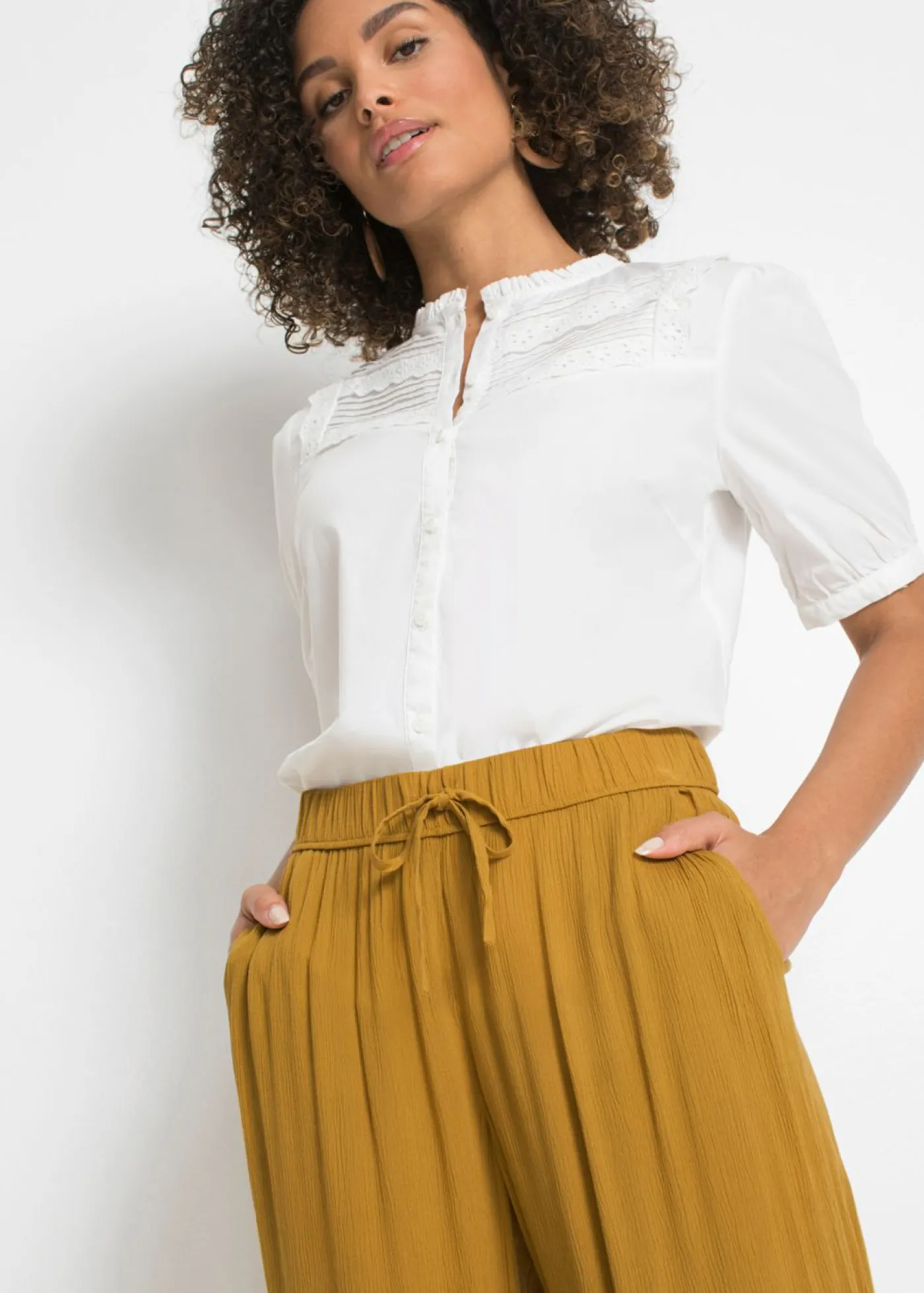 bonprix bonprix Pantalón Marlene de viscosa fluida Amarillo Outlet