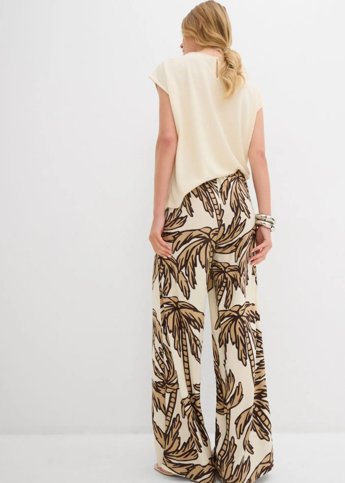 bonprix bonprix Pantalón Marlene de viscosa fluida crudo-marrón oscuro-beige nuevo New
