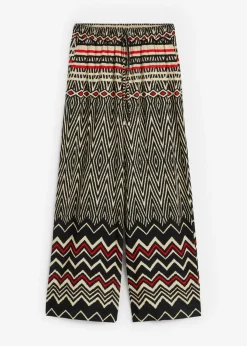 bonprix bonprix Pantalón Marlene de viscosa fluida Negro/arena con estampado gráfico Discount