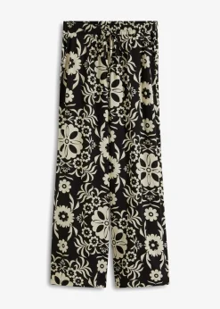 bonprix bonprix Pantalón Marlene de viscosa fluida Negro-gris guijarro Hot