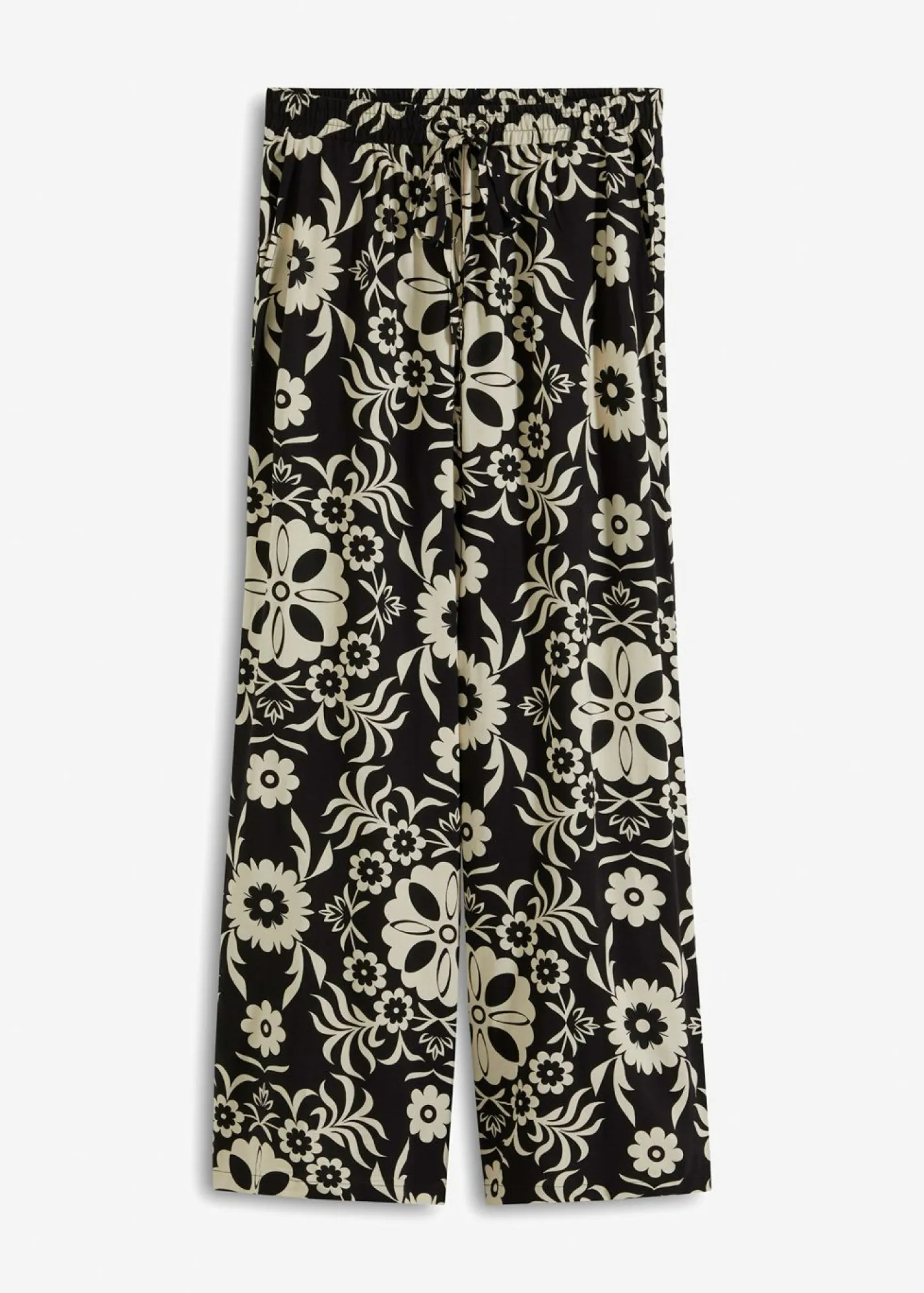 bonprix bonprix Pantalón Marlene de viscosa fluida Negro-gris guijarro Hot