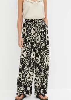 bonprix bonprix Pantalón Marlene de viscosa fluida Negro-gris guijarro Hot