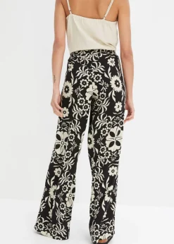 bonprix bonprix Pantalón Marlene de viscosa fluida Negro-gris guijarro Hot