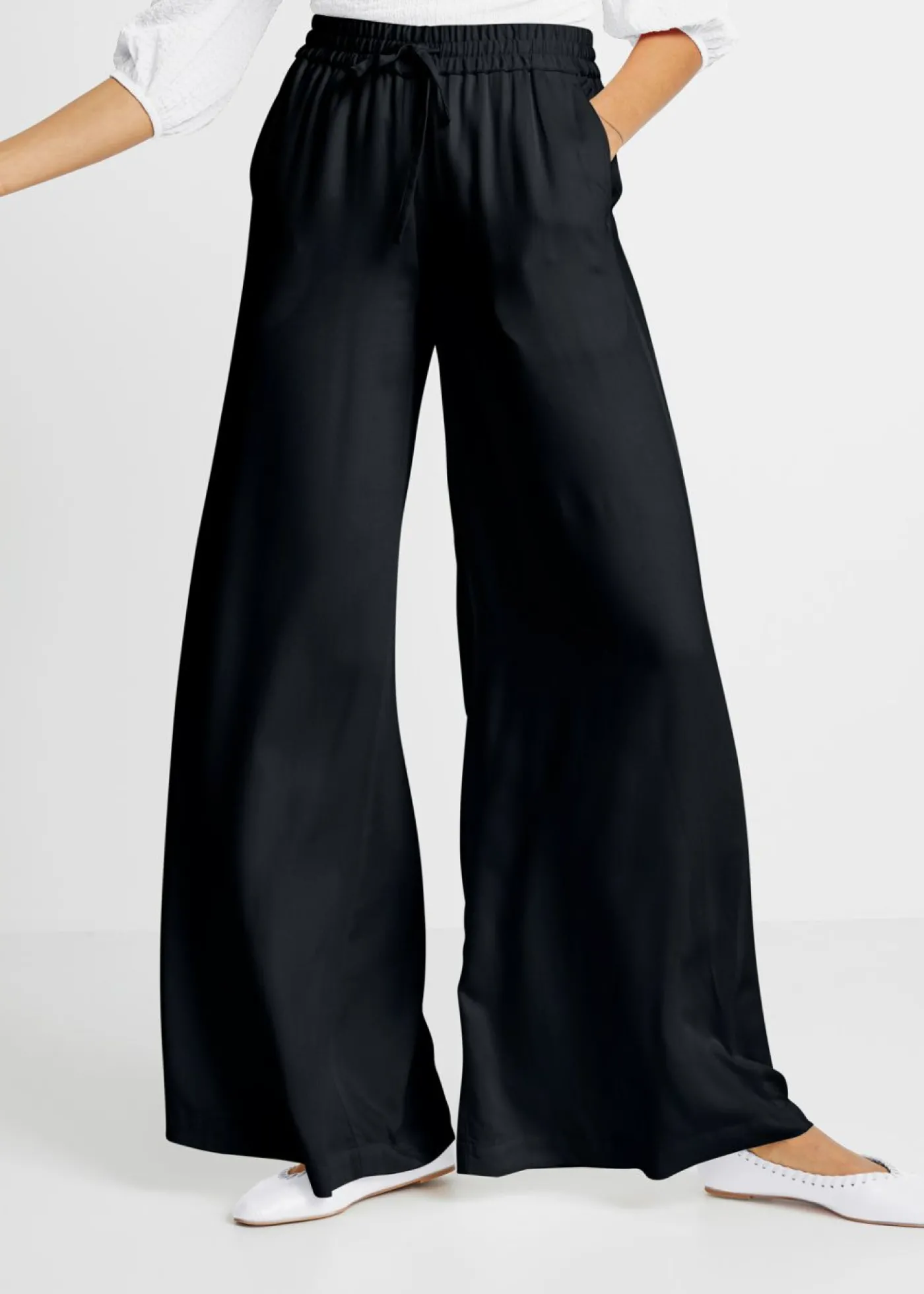 bonprix bonprix Pantalón Marlene de viscosa ligeramente brillante Negro Online