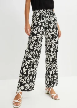 bonprix bonprix Pantalón Marlene estampado de viscosa fluida Negro-crema Online