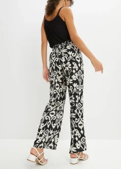 bonprix bonprix Pantalón Marlene estampado de viscosa fluida Negro-crema Online