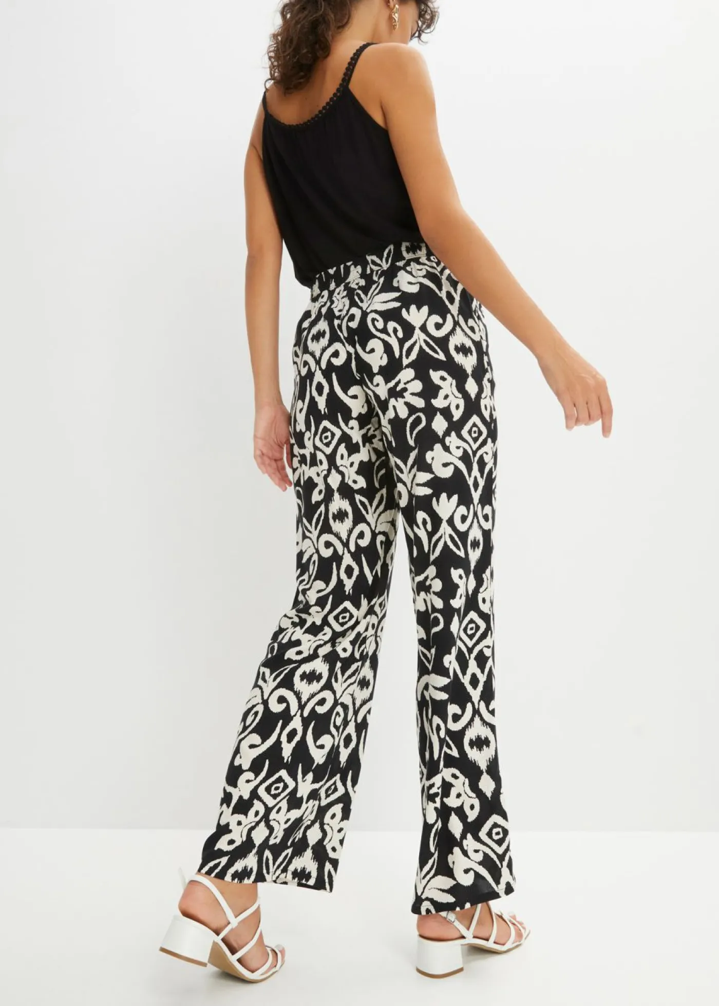 bonprix bonprix Pantalón Marlene estampado de viscosa fluida Negro-crema Online