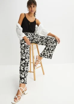 bonprix bonprix Pantalón Marlene estampado de viscosa fluida Negro-crema Online