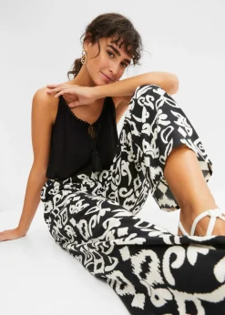 bonprix bonprix Pantalón Marlene estampado de viscosa fluida Negro-crema Online