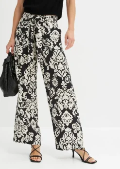 bonprix bonprix Pantalón palazzo Negro-gris guijarro Discount