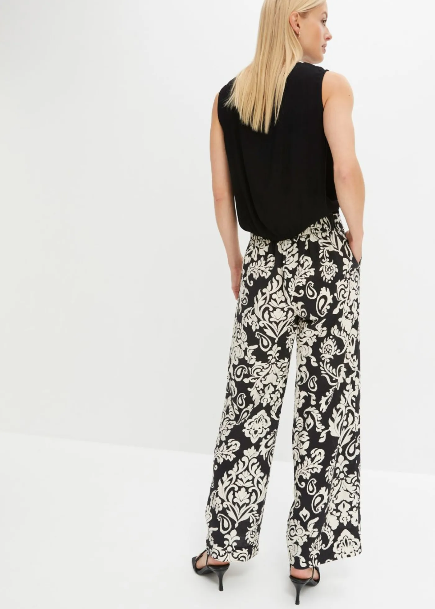 bonprix bonprix Pantalón palazzo Negro-gris guijarro Discount