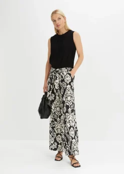 bonprix bonprix Pantalón palazzo Negro-gris guijarro Discount