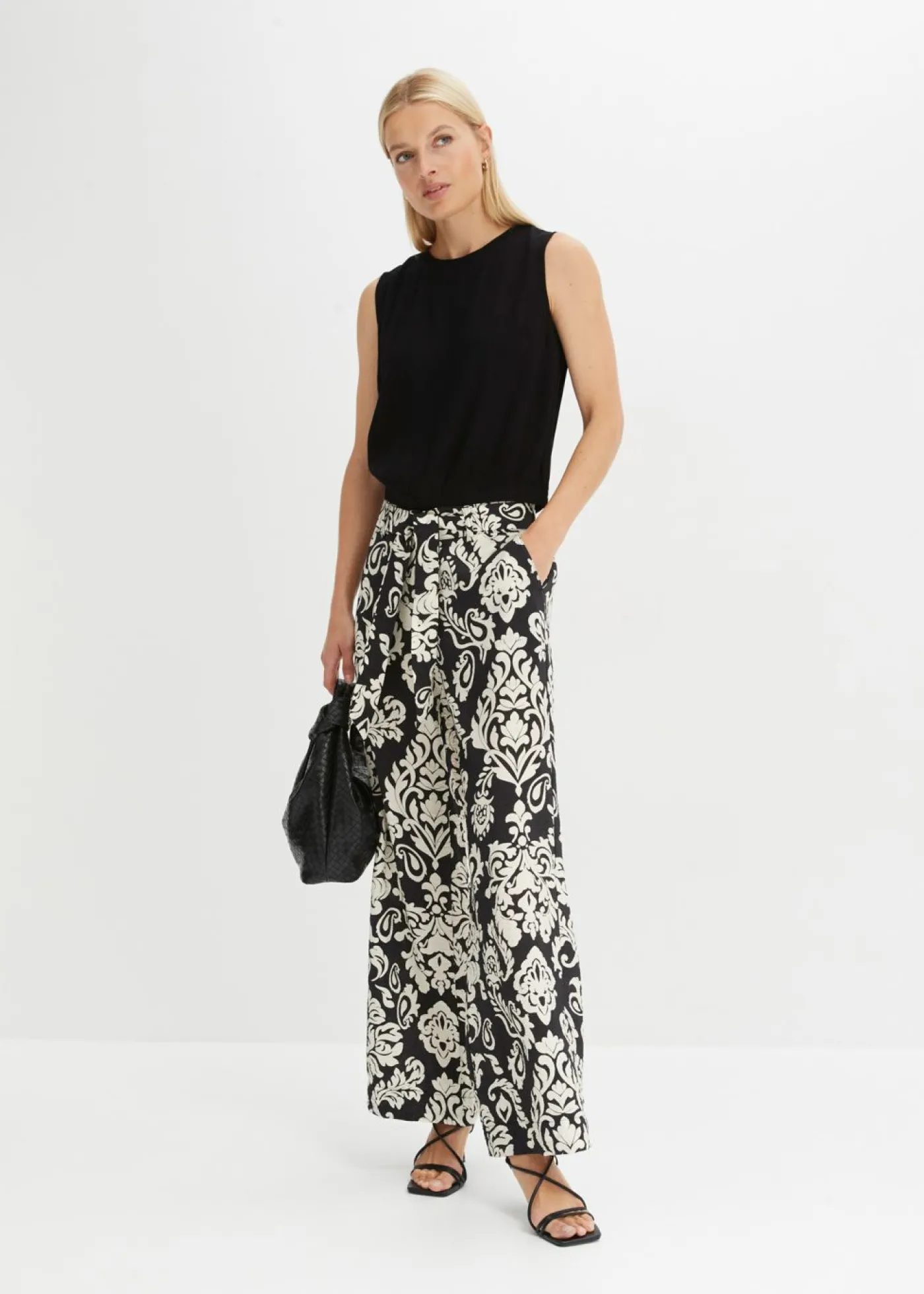 bonprix bonprix Pantalón palazzo Negro-gris guijarro Discount